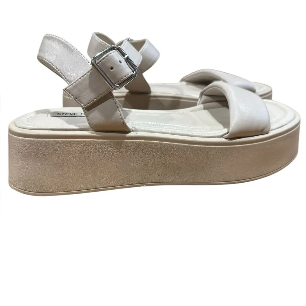 Steve Madden Dubai Vegan Leather Platform Ankle-Strap Sandals in Bone